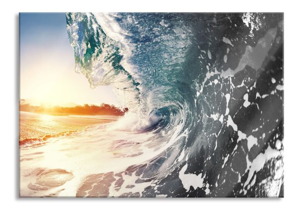 Riesen Welle bei Sonnenaufgang, Glasbild Online-Verkauf