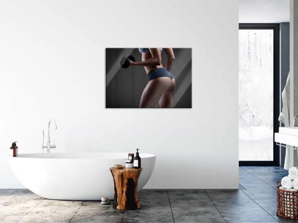 sportliche Frau mit Hanteln, Glasbild Angebot – Bild 4